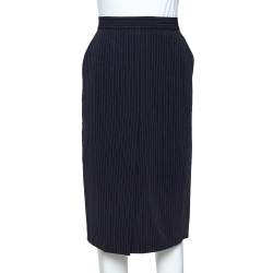Pre Owned Max Mara Navy Blue Striped Wool Pencil Skirt M
