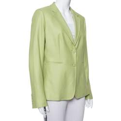 Max Mara Light Green Wool & Silk Button Front Blazer L