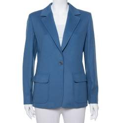 Max Mara Teal Blue Wool Button Front Blazer M