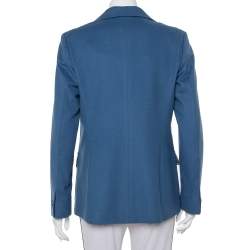 Max Mara Teal Blue Wool Button Front Blazer M
