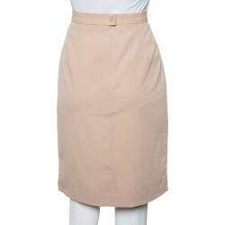 Pre Owned Max Mara Beige Wool Knee Length Skirt L