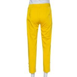 Pre Owned Max Mara Yellow Cotton Button Detail Trousers S