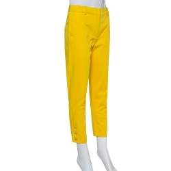 Pre Owned Max Mara Yellow Cotton Button Detail Trousers S