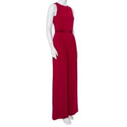 Max Mara Magenta Crepe Sleeveless Belted Cady Jumpsuit M
