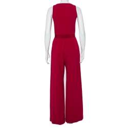 Max Mara Magenta Crepe Sleeveless Belted Cady Jumpsuit M