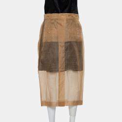 Pre Owned Max Mara Beige Silk Sheer Pencil Skirt M
