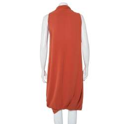 Pre Owned Max Mara Brown Crepe Asymmetric Draped Balloon Midi Dress L