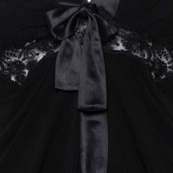 Pre Owned Max Mara Black Knit & Lace Trim Bow Detail Top S