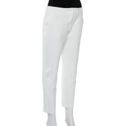 Pre Owned Max Mara White Knit Cropped Tapered Leg Trousers L