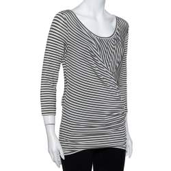 Pre Owned Max Mara Grey Striped Knit Draped Top S