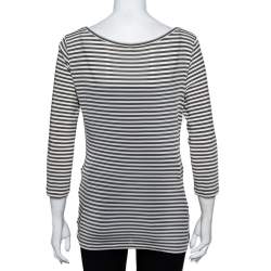 Pre Owned Max Mara Grey Striped Knit Draped Top S