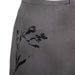 Pre Owned Max Mara Grey Floral Printed Chiffon Midi Skirt L