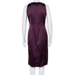 Pre Owned Max Mara Purple Stretch Satin Sheath Dress M