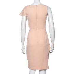 Pre Owned Max Mara Pink Crepe Drape Detail Ruffled Midi Dress L