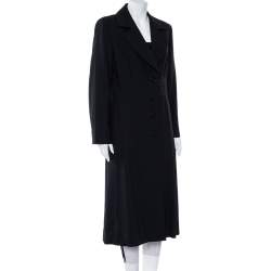 Pre Owned Max Mara Black Wool Button Front Mid Length Coat L