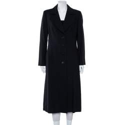 Pre Owned Max Mara Black Wool Button Front Mid Length Coat L