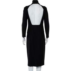 Pre Owned Max Mara Black Wool High Neck Open Neck Midi Dress L