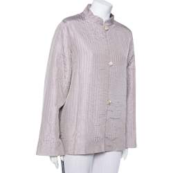 Pre Owned Max Mara Light Purple Quilted Jacquard Silk Mandarin Collar Jacket L