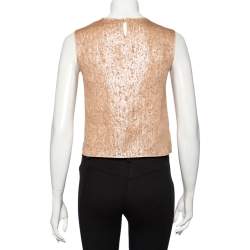 Pre Owned Max Mara Beige Lamé Sleeveless Top S