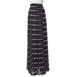 Pre Owned Max Mara Black Printed Chiffon Balocco Pleated Palazzo Pants L