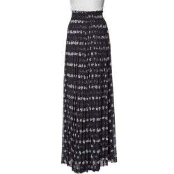 Pre Owned Max Mara Black Printed Chiffon Balocco Pleated Palazzo Pants L