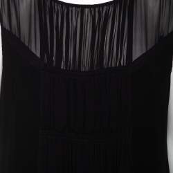 Pre Owned Max Mara Studio Black Crepe & Chiffon Paneled Sleeveless Midi Dress L