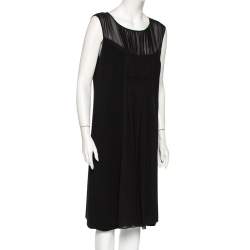 Pre Owned Max Mara Studio Black Crepe & Chiffon Paneled Sleeveless Midi Dress L