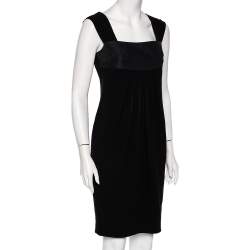 Pre Owned Max Mara Studio Black Crepe Pleated Detail Paneled Mini Dress S