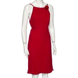 Pre Owned Max Mara Magenta Silk Chiffon Strap Sleeveless Midi Dress M