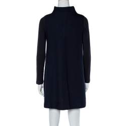 Pre Owned Max Mara Navy Blue Knit Contrast Sleeve Detail High Neck Shift Dress S