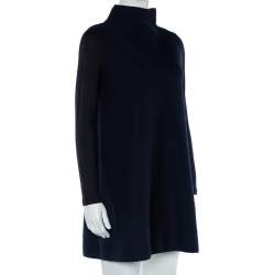 Pre Owned Max Mara Navy Blue Knit Contrast Sleeve Detail High Neck Shift Dress S