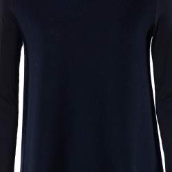 Pre Owned Max Mara Navy Blue Knit Contrast Sleeve Detail High Neck Shift Dress S