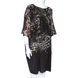 Pre Owned Max Mara Black Owl Printed Silk Oversized Bianca Dress XL