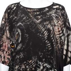 Pre Owned Max Mara Black Owl Printed Silk Oversized Bianca Dress XL