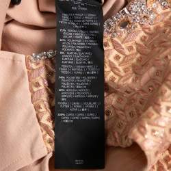 Max Mara Peach Patterned Crepe Embellished Neckline Detail Top L 