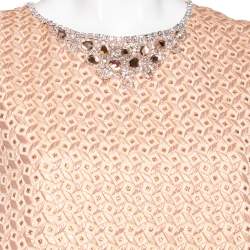 Max Mara Peach Patterned Crepe Embellished Neckline Detail Top L 
