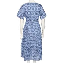 Pre Owned Weekend Max Mara Blue Mosaic Print Cotton Pleated Hem Detail Long Dress L