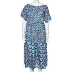 Weekend Max Mara Multicolored Geometric Print Cotton Long Dress L