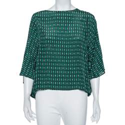 Weekend Max Mara Green Geometric Print Silk Blouse M