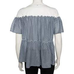 Pre Owned Max Mara Blue Printed Cotton Tie Neck Detail Tunic M