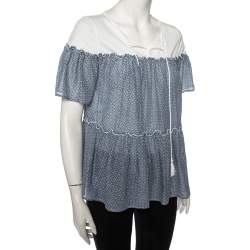 Pre Owned Max Mara Blue Printed Cotton Tie Neck Detail Tunic M