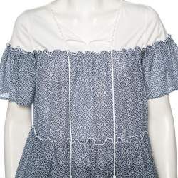 Pre Owned Max Mara Blue Printed Cotton Tie Neck Detail Tunic M