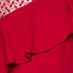 Pre Owned Max Mara Red Crepe & Lace Trim Ruffle Detail Maxi Dress M