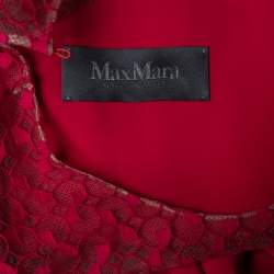 Pre Owned Max Mara Red Crepe & Lace Trim Ruffle Detail Maxi Dress M