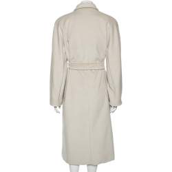 Pre Owned Max Mara Off-White Wool Buttoned Beaver Long Coat M 