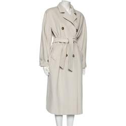 Pre Owned Max Mara Off-White Wool Buttoned Beaver Long Coat M 