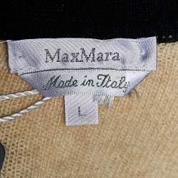 Pre Owned Max Mara Beige Wool & Cashmere Contrast Trim Zip Front Cropped Cardigan L