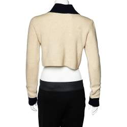 Pre Owned Max Mara Beige Wool & Cashmere Contrast Trim Zip Front Cropped Cardigan L