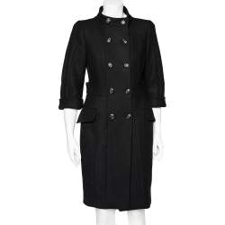 Pre Owned Max Mara Black Wool Double Breasted Coat S