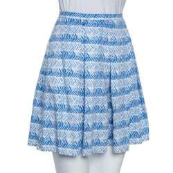Weekend Max Mara White/Blue Printed Cotton Pleated Mini Skirt XS